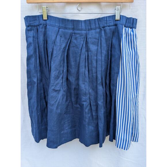 J. Crew Womens Pleated Skirt Sz 12 linen silk striped elastic waist Academia - Picture 3 of 6